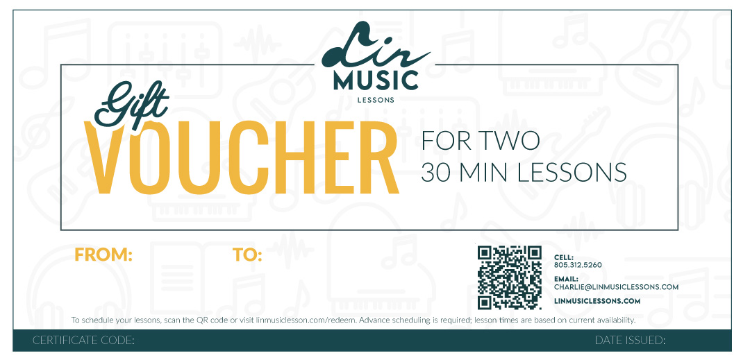 Ever-Green-Design_2026 Lin Music Lessons gift certificate for two private music lessons